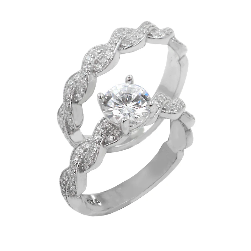 حلقه و پشت حلقه ای نگین دار طلا سفید